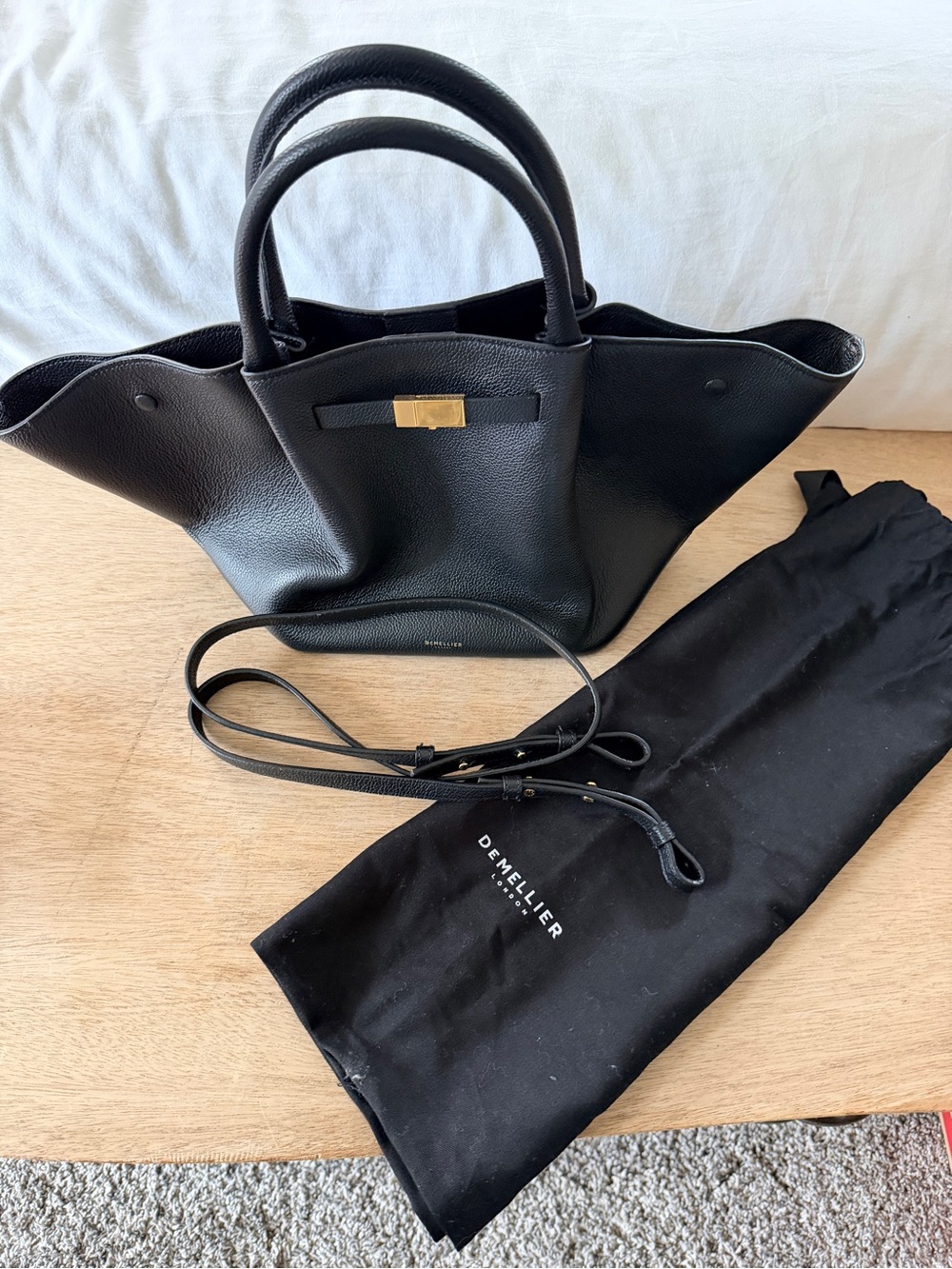 DeMellier Midi New York Black Small Grain Leather Tote Bag